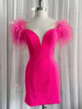 Off Shoulder Short Hot Pink Homecoming Dresses HZ1023