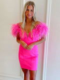 Off Shoulder Short Hot Pink Homecoming Dresses HZ1023