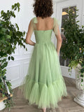 Tea Length Sage Tulle Formal Homecoming Dresses HZ1023