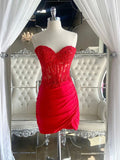 Short Red Lace Tight Homecoming Dresses HZ1023