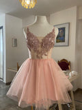 Short Pink Lace Graduation Homecoming Dresses HZ1023