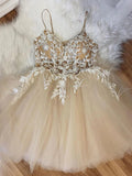 Short Champagne Lace Homecoming Dresses HZ1023