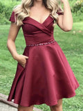Off the Shoulder Short Burgundy Homecoming Dresses HZ1023