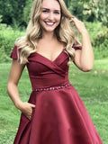 Off the Shoulder Short Burgundy Homecoming Dresses HZ1023