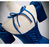 A line Square Neckline Short Sleeves Long Royal Blue Prom Dresses HZ1023