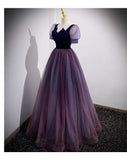 Ball Gown Short Sleeves Long Tulle Prom Dresses HZ1023