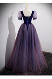Ball Gown Short Sleeves Long Tulle Prom Dresses HZ1023