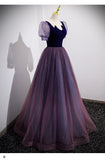 Ball Gown Short Sleeves Long Tulle Prom Dresses HZ1023