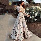 Sexy Off Shoulder Butterflies Floral Printed Maxi Dress Prom Dresses HZ1023