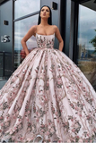 Princess Ball Gown Spaghetti Straps Beads Floral Print Prom Dresses Long Quinceanera Dress HZ1023