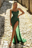 Mermaid Sweetheart High Split Sleeveless Open Back Floor-length Sequined Prom Dress HZ1023