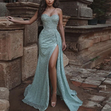 Sexy Strapless Slim High Split Evening Dresses Women Fashion Birthday Prom Party Gowns HZ1023