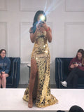Long Spaghetti Straps Mermaid Slit Prom Dresses, Long Prom Dresses HZ1023
