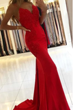 Red Mermaid Long Prom Dresses with Appliques and Beading HZ1023