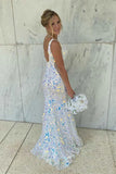 Sparkle white sequin prom dresses mermaid evening dress,v back prom dress HZ1023