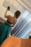 Emerald Green Sequins Two Piece Prom Dress with Pockets HZ1023