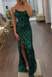 Emerald Green Sequins Mermaid Long Prom Dresses Formal Dress HZ1023