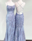 Mermaid Periwinkle Prom Dress Lace Up Back HZ1023