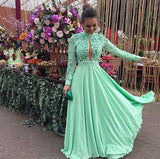 chiffon prom dresses long sleeves prom dresses, beaded prom dresses HZ1023