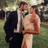 elegant high split feather prom dress HZ1023