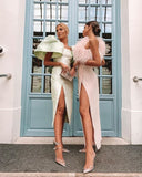 elegant high split feather prom dress HZ1023