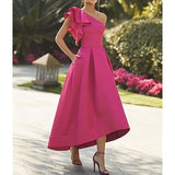 A-Line Elegant Dress Asymmetrical Sleeveless One Shoulder Stretch Fabric with Ruffles Prom Dress HZ1023