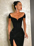 Gorgeous High split Black Prom Dress HZ1023