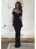 Off-the-Shoulder Mermaid Floor-length Black Modest Prom Dress HZ1023