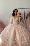 Ball Gown Pink 3D Flowers Off The Shoulder Quinceanera Dresses, Sweet 16 Dresses HZ1023