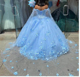 Ball Gown Pink 3D Flowers Off The Shoulder Quinceanera Dresses, Sweet 16 Dresses HZ1023