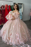 Ball Gown Pink 3D Flowers Off The Shoulder Quinceanera Dresses, Sweet 16 Dresses HZ1023
