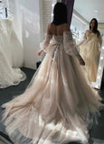 Champagne Sweetheart Strapless Tulle Wedding Dresses, Lace Up Prom Dress Evening Dresses HZ1023