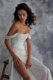 Sparkle Mermaid Off The Shoulder Wedding Gown With High Slit, Shine Dress Wedding Party Dress HZ1023