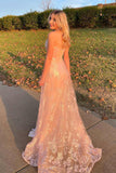 Sparkly Strapless Rose Gold Mermaid Lace Appliques Prom Dresses, Evening Dresses HZ1023