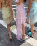 Elegant Halter Tulle Blue Prom Dress With Layers, Long Formal Evening Dresses HZ1023