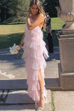 New Style Halter Layered Tulle Pink Prom Dresses HZ1023