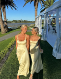 Light Yellow Satin Long Prom Dress Bridesmaid Dress Evening Dress HZ1023