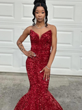 Red Strapless Sequin Mermaid Prom Dress Long Evening Dress HZ1023