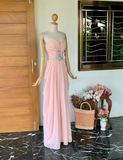 Light Pink Sheath Sweetheart Neck Rhinestone Chiffon Long Prom Dress Evening Dress HZ1023