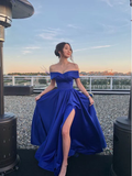 Off The Shoulder Royal Blue Slit Prom Dress HZ1023