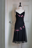 Gorgeous Black Prom Dress With Flowers Birthday Outfits Evening Dress HZ1023