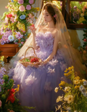 Purple Pretty Ball Gown Strapless Floral Tulle Prom Dress 16th Birthday Dress HZ1023