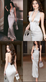 Mermaid Halter Sleeveless Satin Backless Prom Dress Evening Gown HZ1023