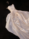 Elegant A Line Strapless Flower Ivory Satin Long Prom Dress Graduation Prom Dress HZ1023