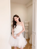White A Line Strapless Tulle Short Outfit Party Dress Homecoming Dress Birthday Dress HZ1023