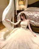 Cute Ball Gown Spaghetti Strap Beaded Layered Tulle Prom Dress 16th Birthday Dress HZ1023