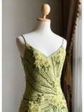 Vintage Mermaid Spaghetti Strap Beaded Flower Chiffon Party Dress Evening Dress HZ1023