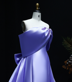 Elegant A Line Off the Shoulder Lilac Beaded Satin Prom Dress Evening Dress with Bow HZ1023