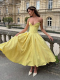 Elegant Yellow A Line Sweetheart Corset Satin Long Prom Dress Evening Dress HZ1023