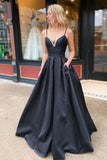 Simple Spaghetti Strap Beaded Satin Backless Long Prom Dresses Evening Dresses HZ1023